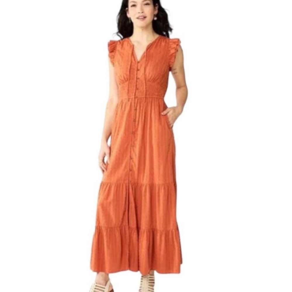 Sonoma Orange Swiss dot ruffle maxi dress XXL